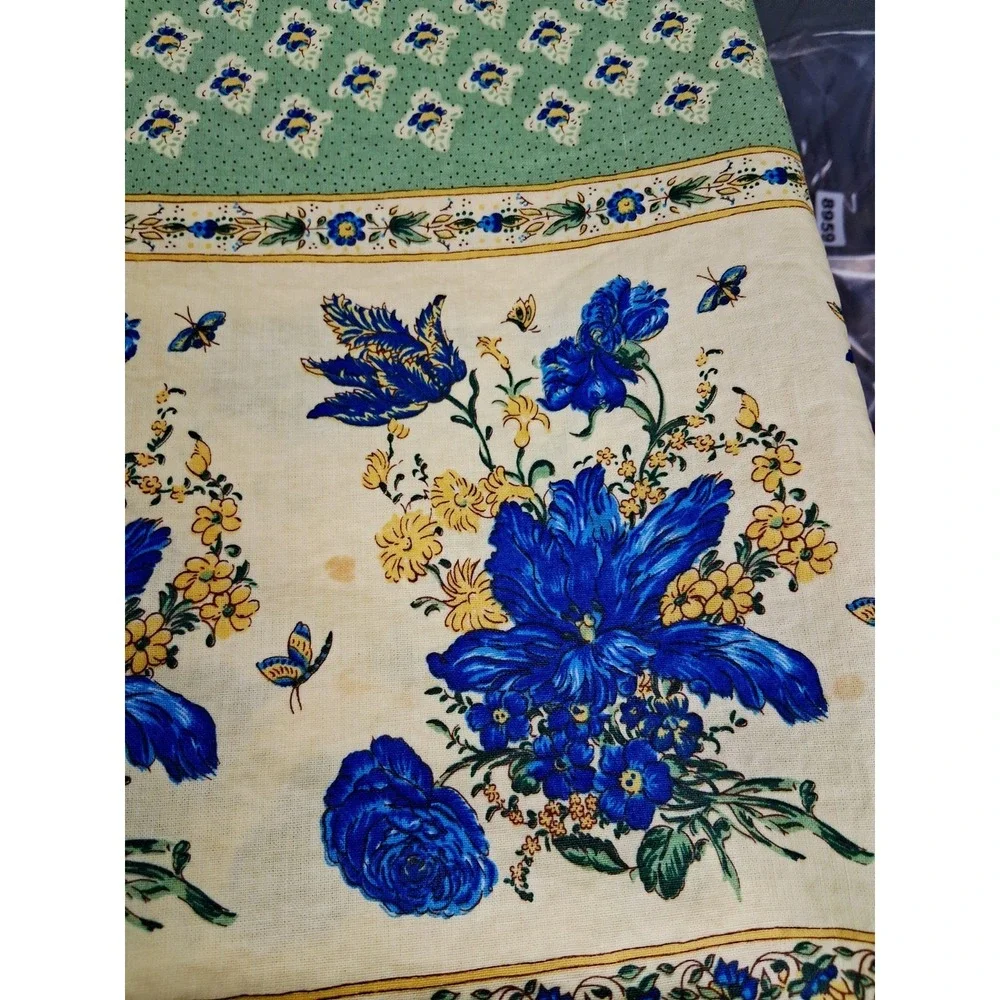 Vintage French Provencal Vent Du Sud Tablecloth 56in Square Waxed Cotton Green - Picture 8 of 8